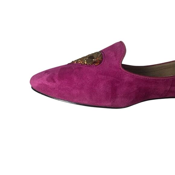 Talbots Raspberry Suede Ryan Novelty Gold Heart Comfort Flats Sz 9.5 M - Picture 15 of 16